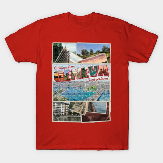 Greetings from Geneva in Switzerland Vintage style retro souvenir T-Shirt by DesignerPropo